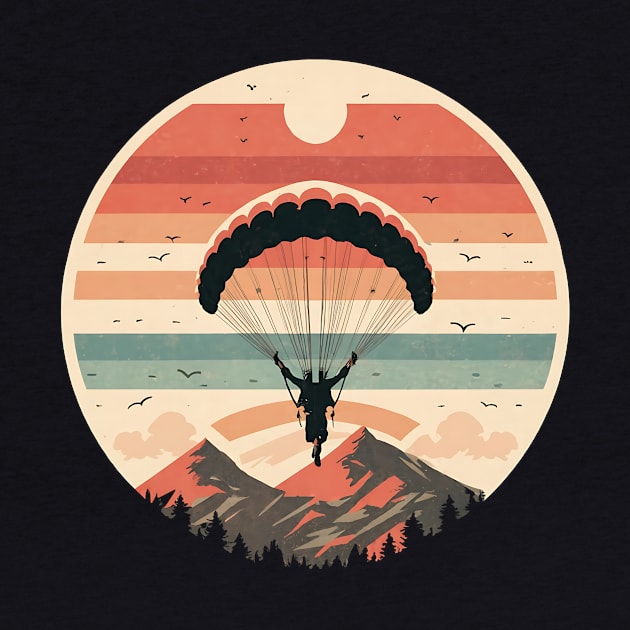 Vintage Paragliding Circle Illustration - Mountain Scenery by Tecnofa